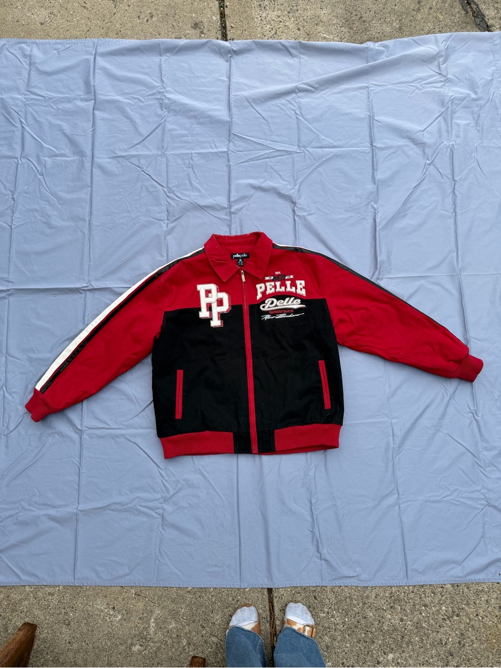 Men’s Pelle Pelle Red and Black CustomMade Throwback Varsity Bomber Jacket